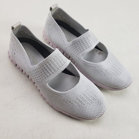 Cole Haan Zerogrand Mary Jane Shoe Womens 8 B Gray Knit Mesh Flex Sneaker Flat - Picture 1 of 12